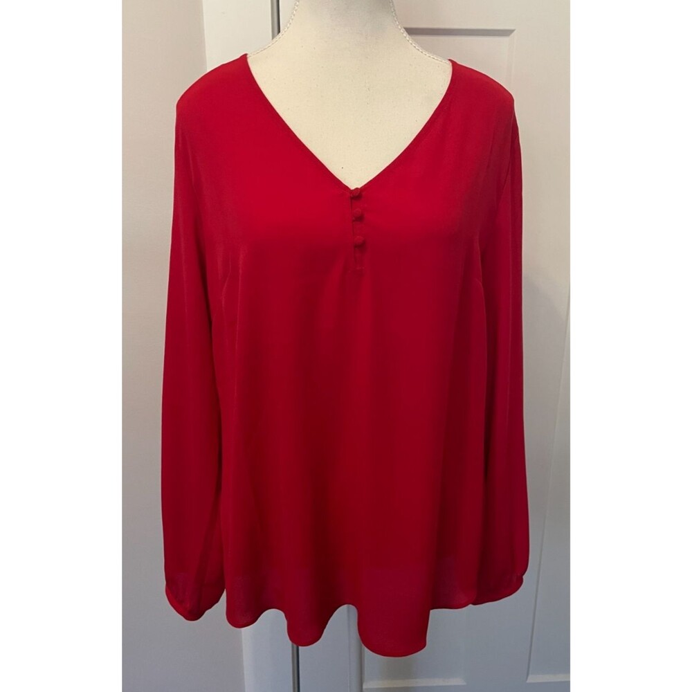 WHITE HOUSE BLACK MARKET Womens TOP Long Sleeve RED V-Neck Size 10